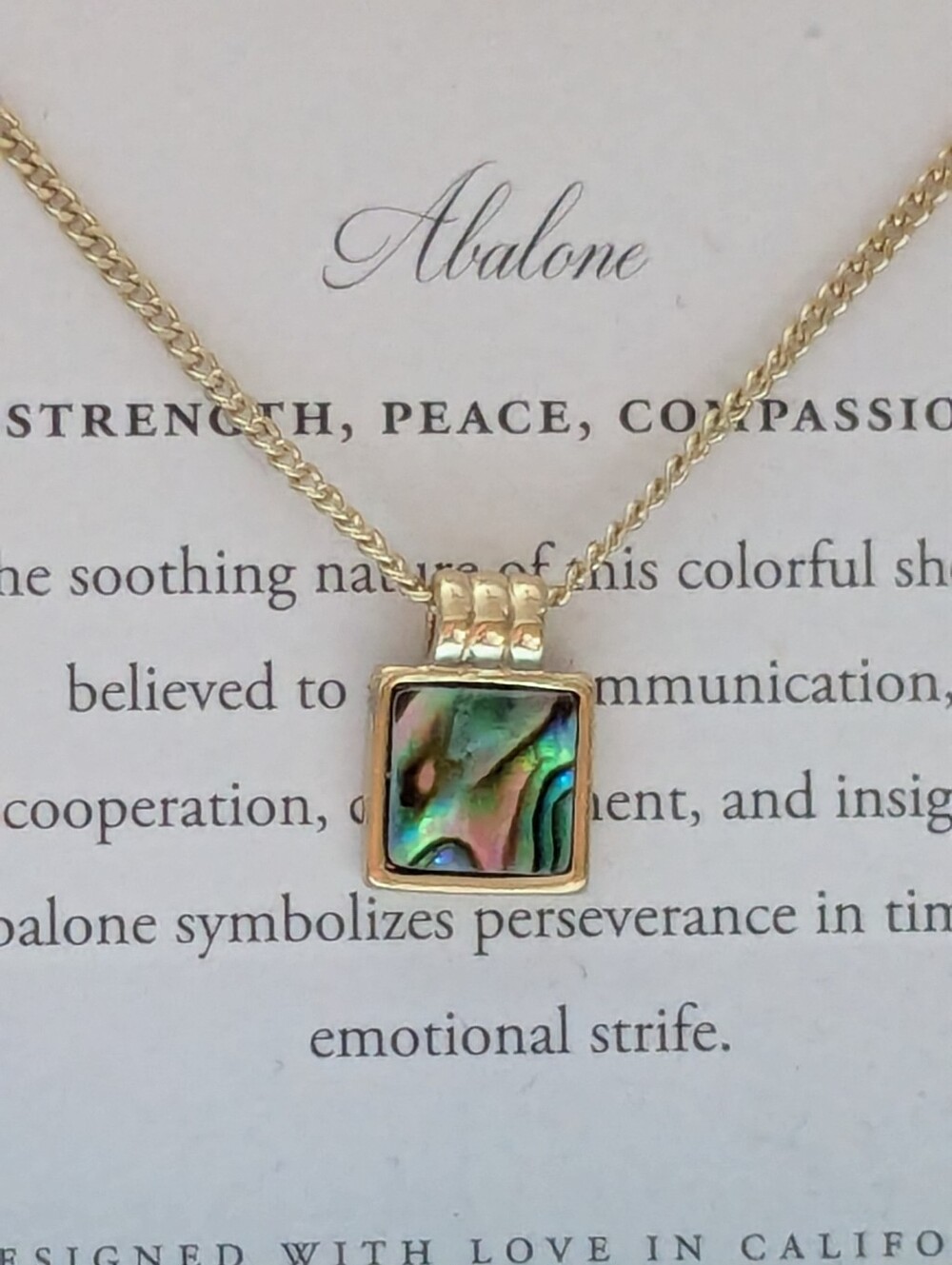 Luna Norte Gold Abalone Square Pendant Necklace - Elegant Green-Blue Shell NEW